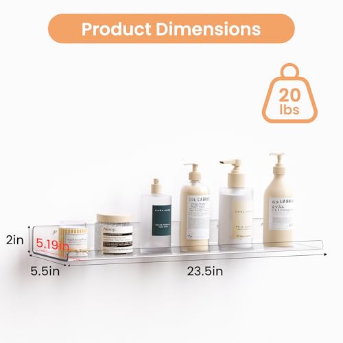 23.6" Acrylic Shelves for Wall Storage and Organizer (23.6x5.5")