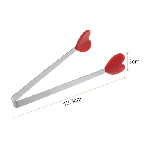 Mini Food Tongs 5.3" Heart Shape Stainless Steel with Silicon Tips Small Cooking Tongs Kitchen Food Tongs Serving Tongs for Cooking Grilling BBQ Barbecue Kitchen (Red)