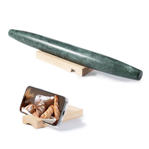 Natural Marble Rolling Pin for Baking (15.6"x1.48"-Green)
