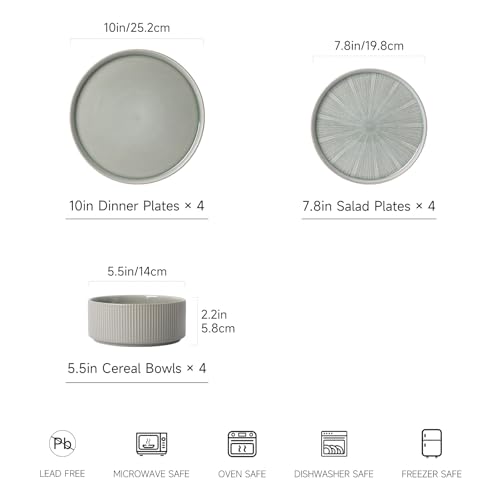 Stoneware Dinnerware Sets for 4 (Sage Green / 4-Set(12pcs))