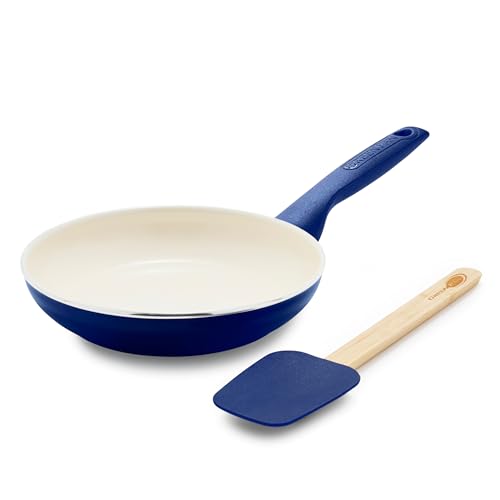 Rio Healthy Ceramic Nonstick 8" Frying Pan Skillet and Silicone Spatula Set (8" and Spatula Set / Oxford Blue)