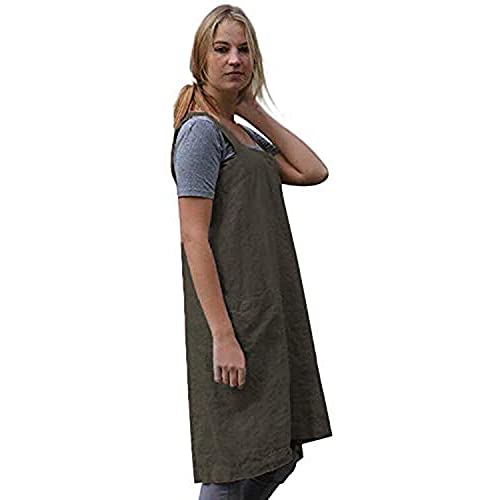 Women's Cross Back Pinafore Apron with Large Pockets Home Kitchen (XX-Large / Army Green)