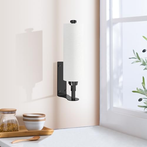 Paper Towel Holder Under Cabinet Easy Tear Wall Mount Self (Black)
