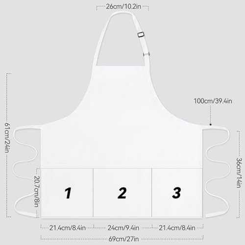 Kitchen Cooking Apron with 3 Pockets (White)