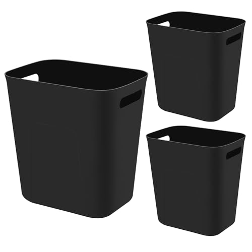 Plastic Small Bathroom Trash Can Wastebasket (Black / 3.5 Gallon/3 Pack)