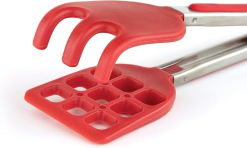 Waffle Tongs Mini Silicone Kitchen Tongs for Cooking Serving Flat Stainless Steel Small Tongs with Silicone Tips for Salads Belgian Waffles Air Fryer Appetizers Dishwasher Safe Cayenne Red (Cayenne)