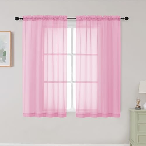 Pink Sheer Curtains for Bedroom Living Room 45 Inch Length 2 Panels (Pink / 42"W x 45"L (Pack of 2))