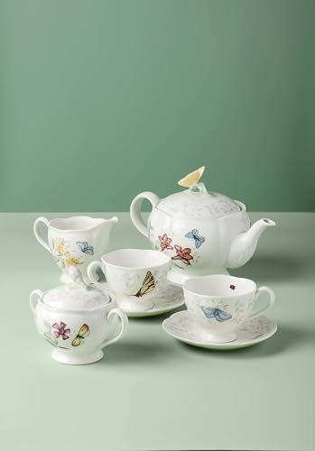 Butterfly Meadow Porcelain Teapot and Tea Cup Set (9-Piece Tea Set)