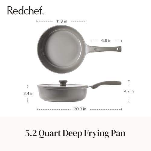 Ceramic Coated Nonstick Frying Pan with Cover (Gray / 12inch Saute Pan With Lid)