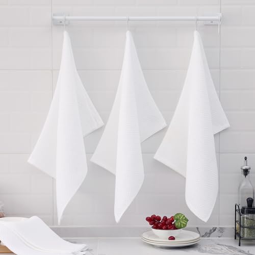 100% Cotton Oversized Waffle Weave Kitchen Towels 8 (White / 20 X 28 - 8 Pack)