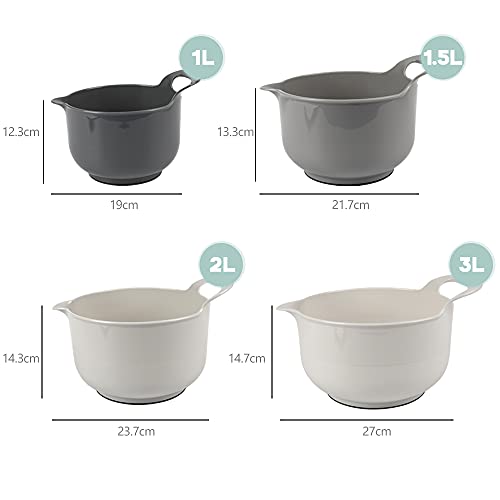 4 Pack Nesting Mixing Bowl with Pour Spout and Handle (Gray)