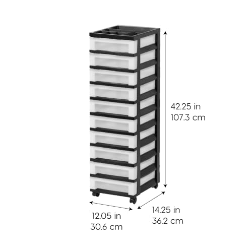 10 Drawer Rolling Storage Cart (Black / 10 Drawer with Wheels)