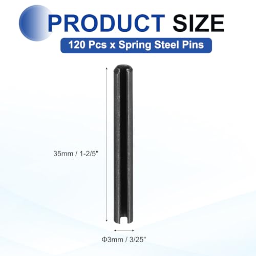 120Pcs Slotted Split Roll Pins 3 (3/25 Inch(3mm) Dia. 1-2/5 Inch(35mm) Length)