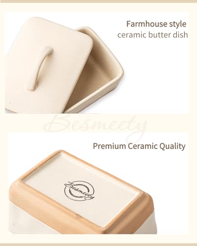 Ceramic Butter Dish with Lid for Countertop (Cheese color)