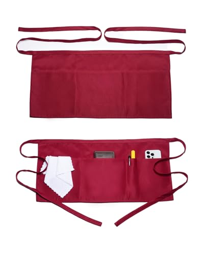 2 Pcs Server Apron with 4 Pocket (Red)