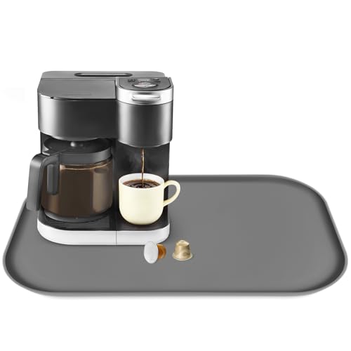 Silicone Coffee Maker Mat with Lip for Countertops (Grey / 24'' x 16'')