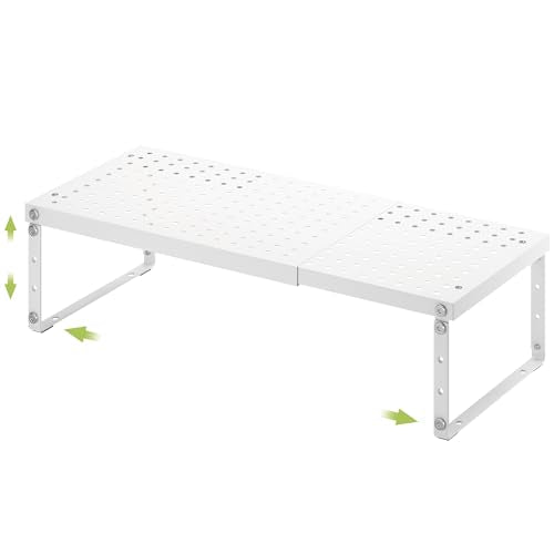 Expandable Cabinet Organizer Shelf With Adjustable Height (White-1 Pack / 10.23"D*15.35-26.77"W x 7.5"H)