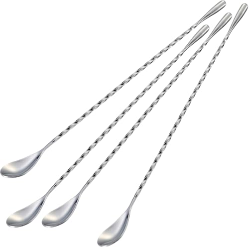 Bar Spoon Cocktail Mixing Stirrers (12"-Drop Shape-4PCS / Silver)