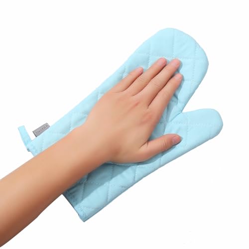 Oven Mitts and Pot Holders 4 pcs Set (Cotton-light Blue)