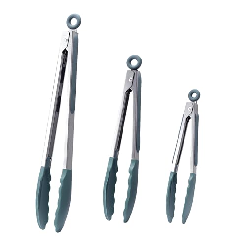 Kitchen Tongs with Silicone Tips (Dark Green)