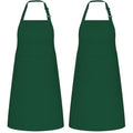 2 Pack Kitchen Aprons with 2 Pockets for Women Men (Green)