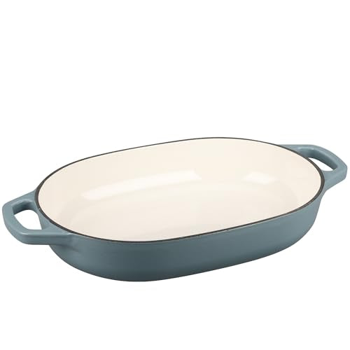 Enameled Cast Iron Oval Dutch Oven Pot with Lid (Seasalt / 7 Quart)