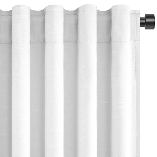 Linen Blackout Curtains 86 Inches Long 2 Panels for Bedroom Living Room 100% Black Out Thermal Insulated Ring Hooks Room Darkening Drapes Cream White Curtains with Back Tab (Cream White / 52"W x 86"L (Pack of 2))