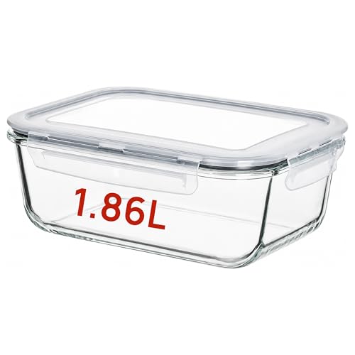 1Pack 1860ml 63oz Large Glass Storage Container with Lids (Grey / 1pk63oz)