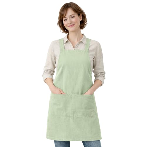 Apron for Women with Pocket Cotton Linen (Lightgreen / Small)