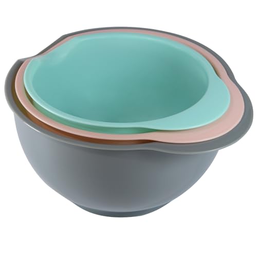 Set of 3 Mixing Bowls with Pour Spout (Green Pink Grey)