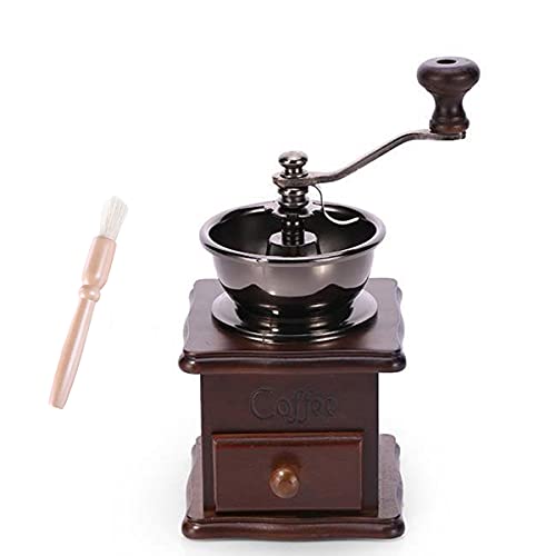 Wooden Manual Coffee Grinder Vintage Style Hand Coffee Mill Burr Coffee Grinder with Ceramic Hand Crank (Brown)