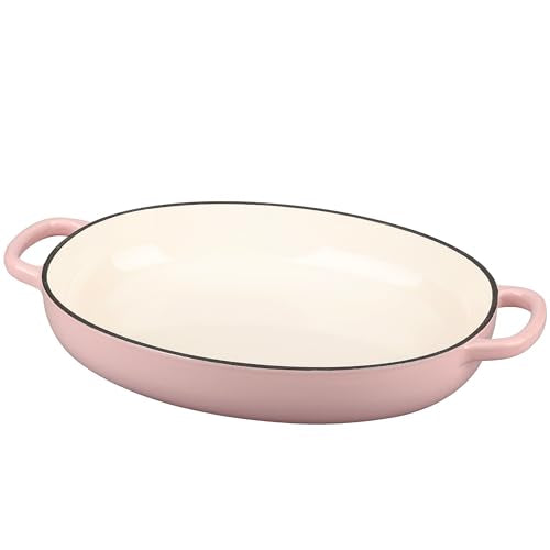 Enameled Oval Cast Iron Dutch Oven Pot with Lid (Pink)