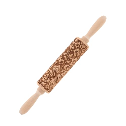 Embossed Rolling Pin for Baking Wooden Pastry Roller with Intricate Floral Patterns for Cookies Fondant and Dough for Weddings Holidays and Special Occasions