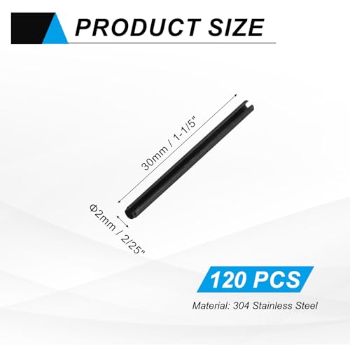 120Pcs Slotted Split Roll Pins 2 (2/25 Inch(2mm) Dia. 1-1/5 Inch(30mm) Length)