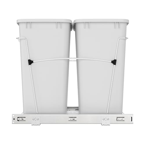 Double Pullout Garbage Trash Cans for Kitchen Cabinets (White)