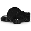 12 Pieces Stoneware Dinnerware Set for 4 (12-Piece / Obsidian Black)