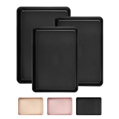 3 Piece Heavy Duty Carbon Steel Baking Sheets Set Non (Black)