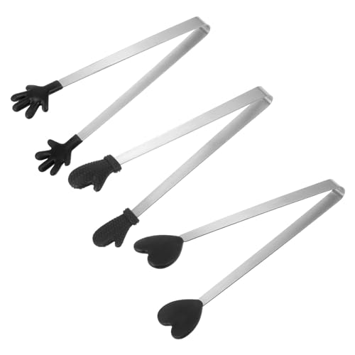 Mini Food Tongs 5.5" Pattern Shape Stainless Steel with Silicon Tips Small Cooking Tongs Kitchen Food Tongs Serving Tongs for Cooking Grilling BBQ Barbecue Kitchen (Black)