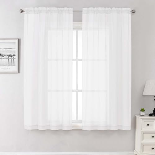White Sheer Curtains 68 Inch Length 2 Pcs (White / 42"W x 68"L (Pack of 2))