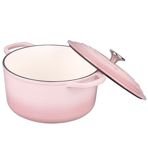 Enameled Cast Iron Dutch Oven Pot with Lid (6 QT / Pink)