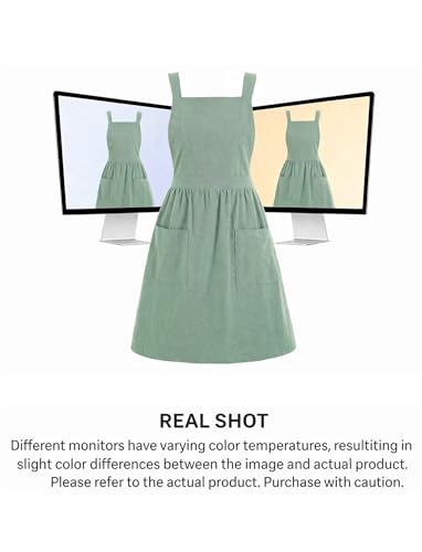 Cute Cotton Pinafore Aprons for Women with Pockets for Kitchen (Sage Green)
