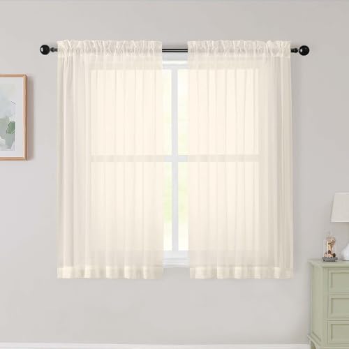 Cream Sheer Curtains for Bedroom Living Room 45 Inch Length 2 Panels (Cream / 42"W x 45"L (Pack of 2))