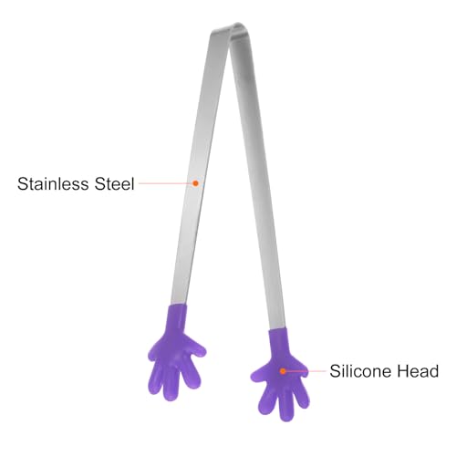 Mini Food Tongs 5.5" Pattern Shape Stainless Steel with Silicon Tips Small Cooking Tongs Kitchen Food Tongs Serving Tongs for Cooking Grilling BBQ Barbecue Kitchen (Purple)