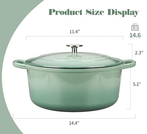 Enameled Dutch Ovens Cast Iron Dutch Oven Pot with Lid for Bread Baking (Sage Green / 7QT)