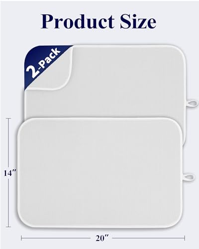 2 Pack Dish Drying Mat for Kitchen Counter (White / 20" x 14")