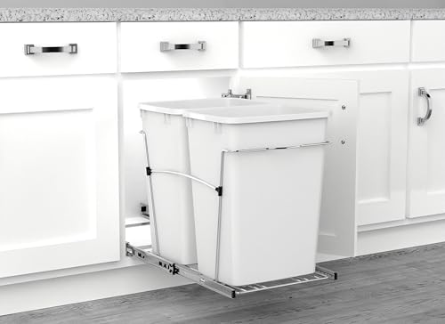 Double Pullout Garbage Trash Cans for Kitchen Cabinets (White)