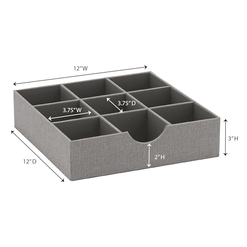 Grey 728 1 Deep 9 Section Drawer Organizer Box for Storage 12 in x 3.13 (Grey)