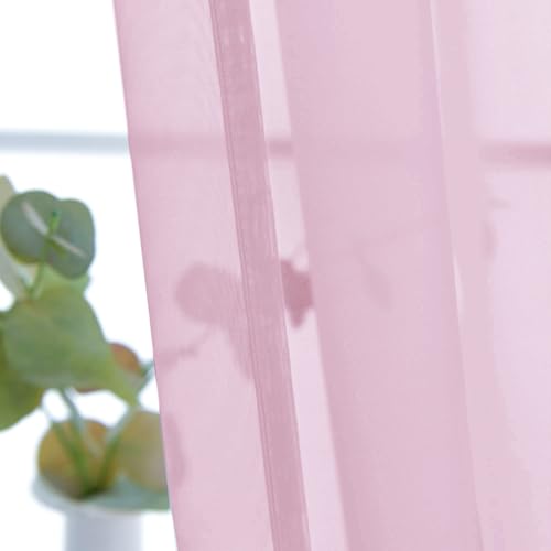 Basic Rod Pocket Sheer Voile Window Curtain Panels Light Pink 1 Pair 2 Panels 26 Width 30 Inch Long for Kitchen Bedroom Children Living Room Yard（Light Pink (Light Pink / 26"W x 30"L (Pack of 2))