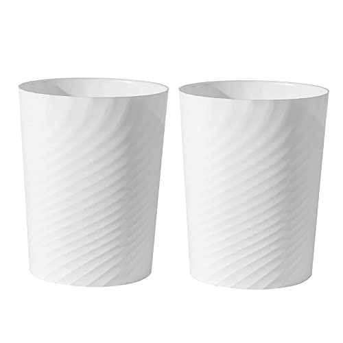 Plastic Small Bathroom Trash Can Wastebasket Garbage Can (White / 1.8 Gallon/2 Pack)