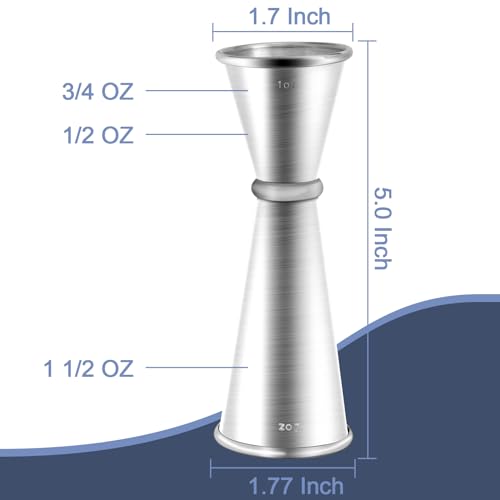 Double Cocktail Jigger for Bartending (Rolled Edge-1oz/2oz-1PC / Frosted Silver)